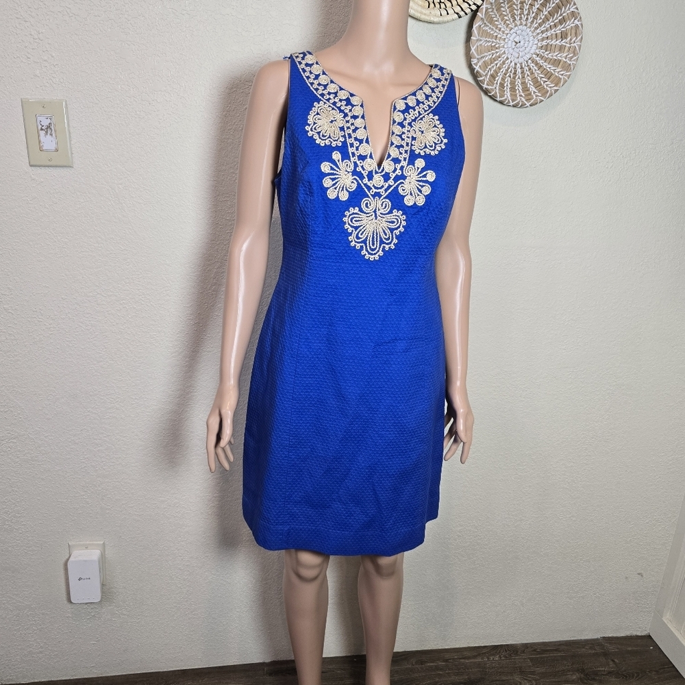 Lilly Pulitzer Womens Size 6 Royal Blue Gabby Shift Dress Embellished Neckline - Picture 10 of 13